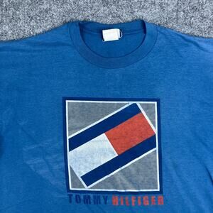 Jerzees Tommy Hilfiger T-Shirt Mens XL Blue Vintage Logo Retro Casual Streetwear